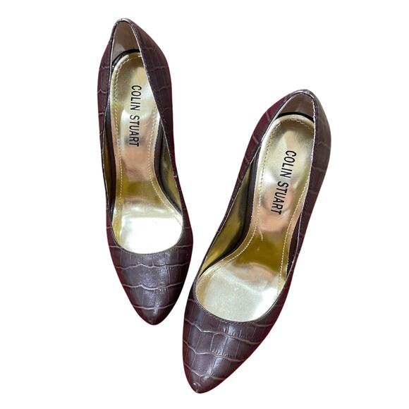 Womens Colin Stuart Chocolate Brown Crocodile Pattern Leather High Heels -Size 9 - Picture 9 of 9